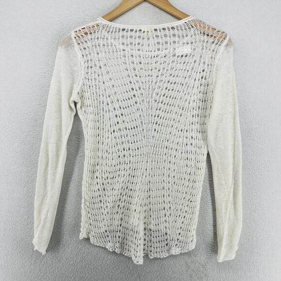 EILEEN FISHER Sweater S Crochet Open Round Neck Pullover Boho White - Picture 2 of 14